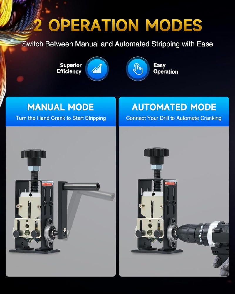 CREWORKS Manual Wire Stripper Machine, 0.06-1 inch Wire Stripper for Drill, Copper Wire Stripping Machine for Scrap Wire with 2 Feed Hole Plates, Cable Stripper Tool for Leftover Cable Recycling - Image 2
